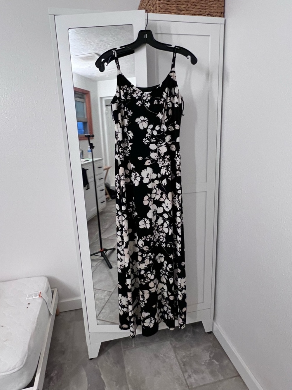 Calvin Klein Black and White Floral Maxi Slip Dress